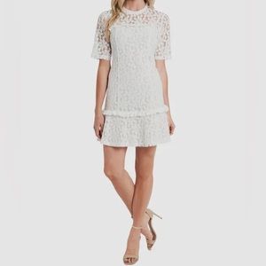 CeCe | Dresses | Cece Off White Ruffled Trim Floral Lace Mini Dress Size 2  | Poshmark